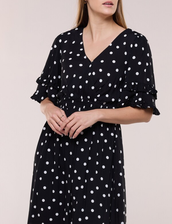 Vestido Volados Printed NEGRO/CRUDO