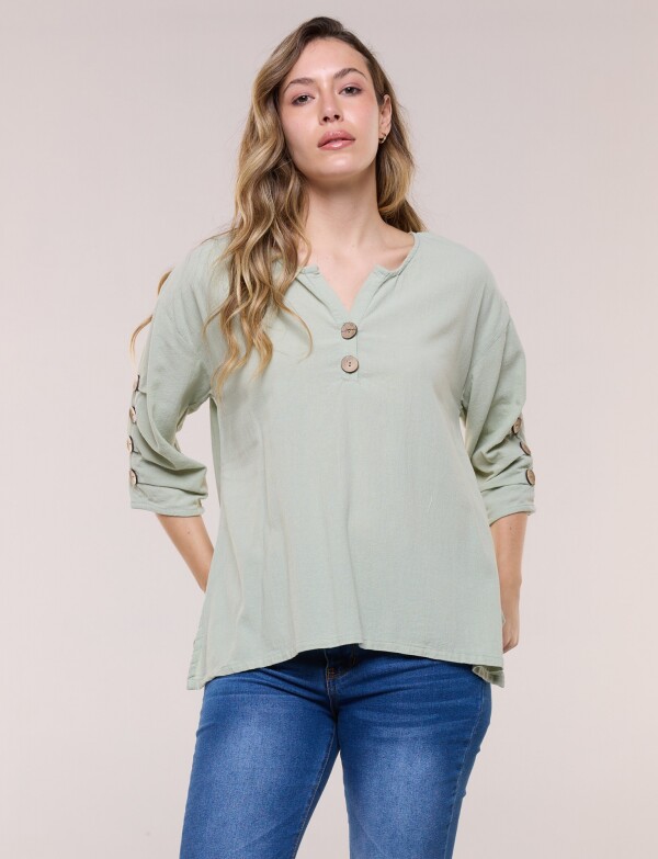 Blusa Algodon Botones VERDE CLARO