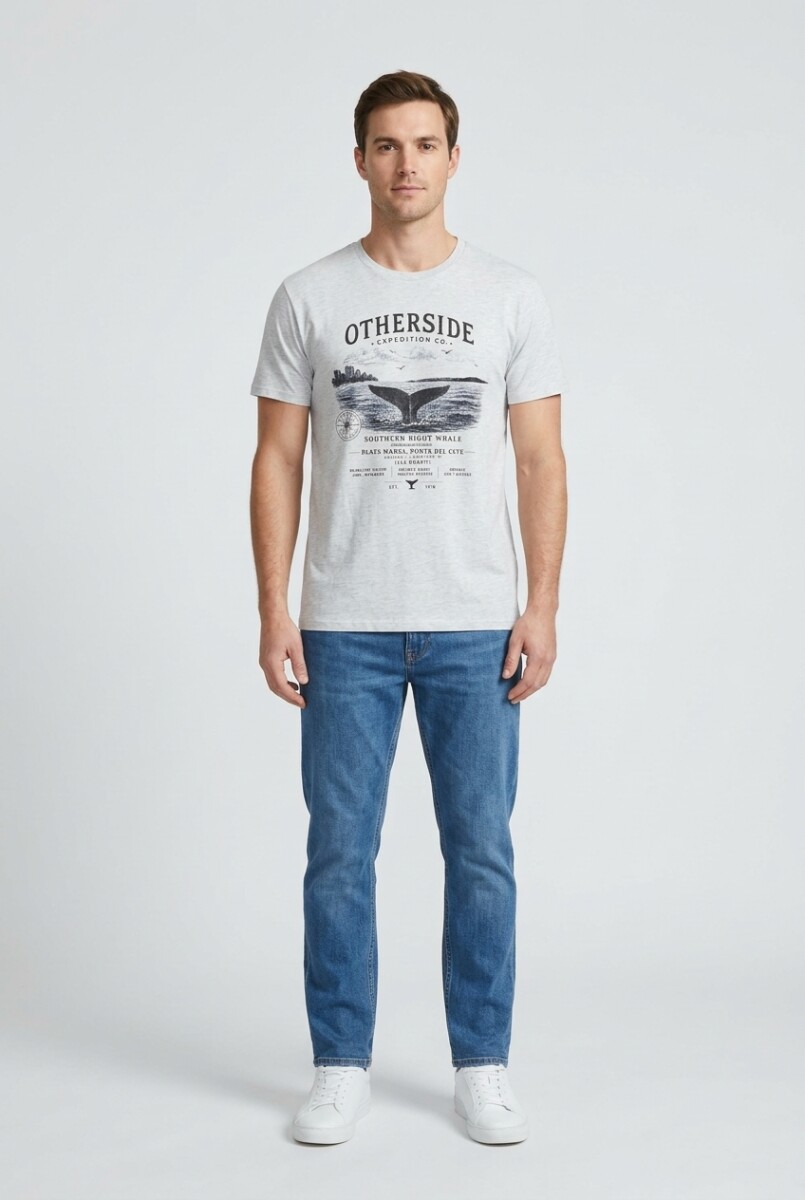 Camiseta estampada Ballena - Gris melange 