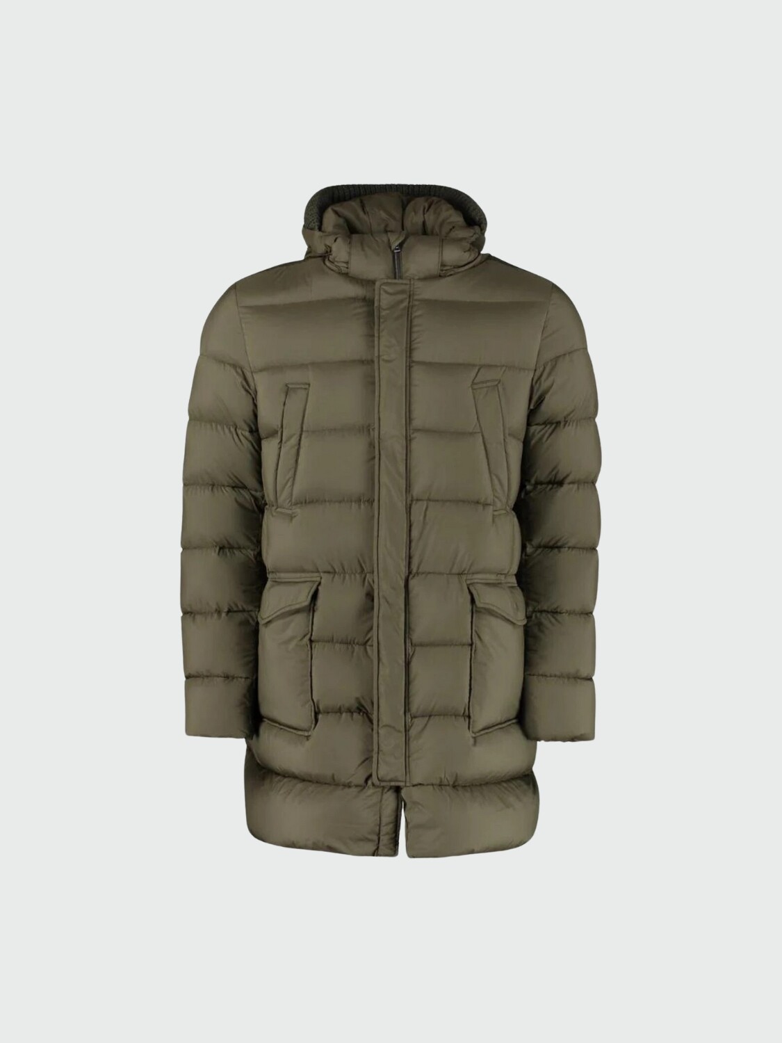 Herno-Campera larga con capucha integrada, Il Parka Verde