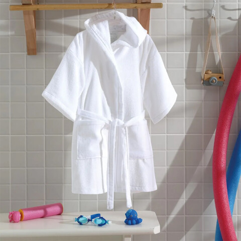 Bata Baño Infantil Con Capucha Velour Dohler 100% Algodón BLANCO