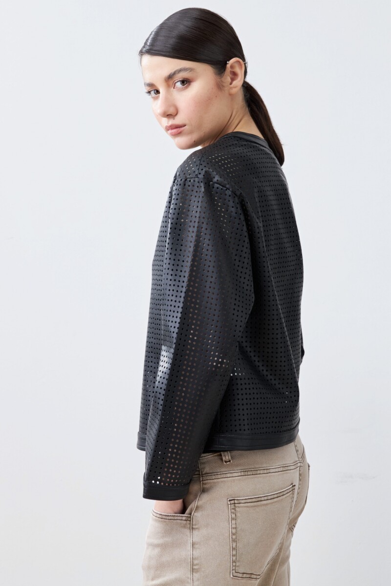Chaqueta eco cuero calada negro