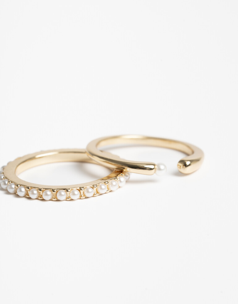 Sets Anillos Perla Set De Anillos Metal Con Perlas - Dorado