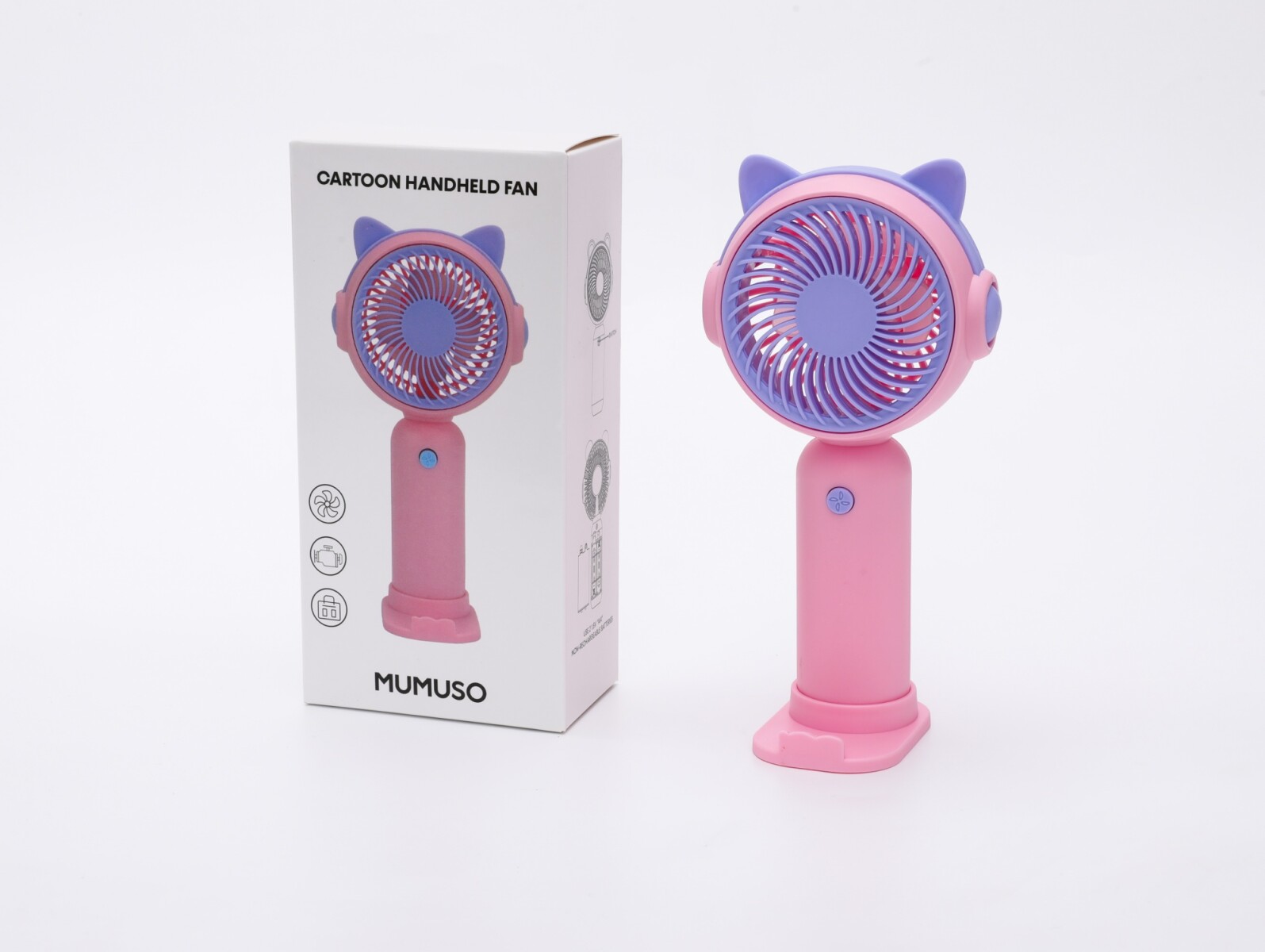VENTILADOR DE MANO CARICATURA (ROSA) 