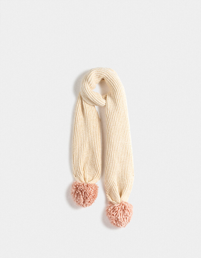 Bufandas y Chalinas Infantiles Con pompones Bufanda Infantil Tejida - Blanco Crudo