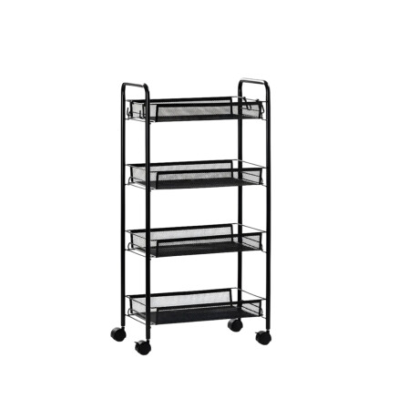 Carro organizador metálico de 4 niveles con ruedas Negro