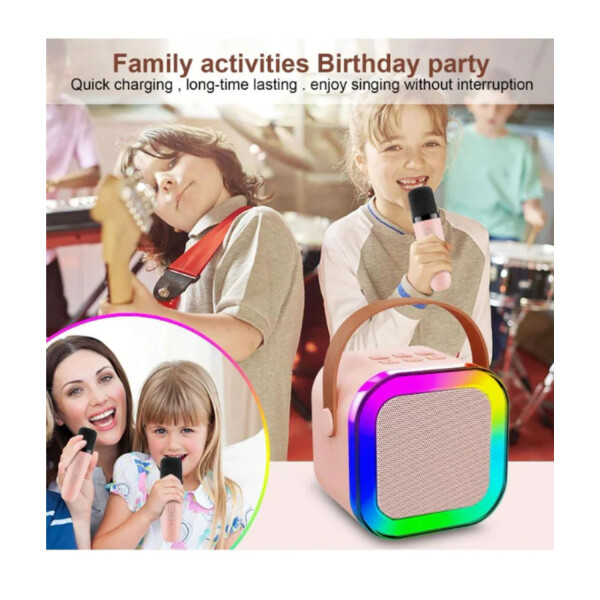 Mini Parlante Karaoke Bluetooth RGB Con 2 Micrófonos K-12 Variante Color Rosa