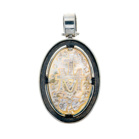 Medalla religiosa de plata 925, double en oro 18 ktes y nácar, MILAGROSA Medalla religiosa de plata 925, double en oro 18 ktes y nácar, MILAGROSA