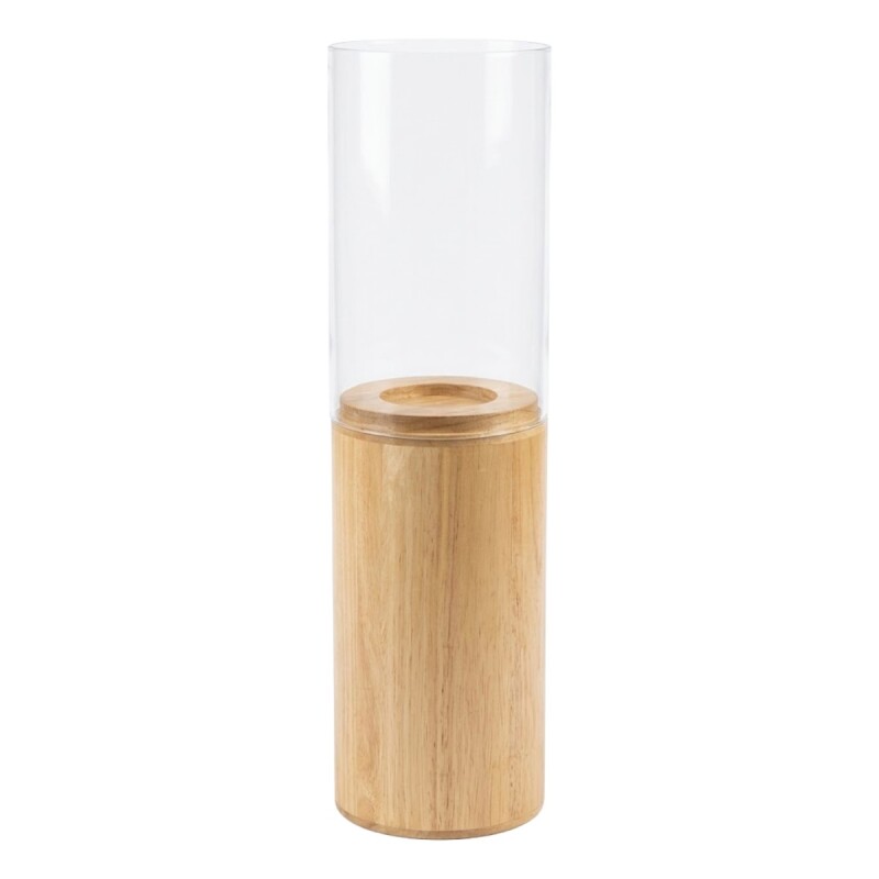PORTA VELA VIDRIO C/BASE MADERA 14X55CM Unica