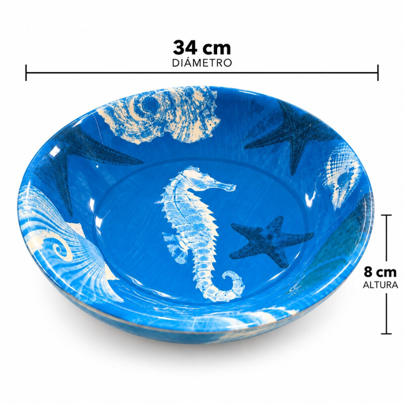 Bowl Ensaladera de Melamina 34 cm Diseño Marino Azul Marino