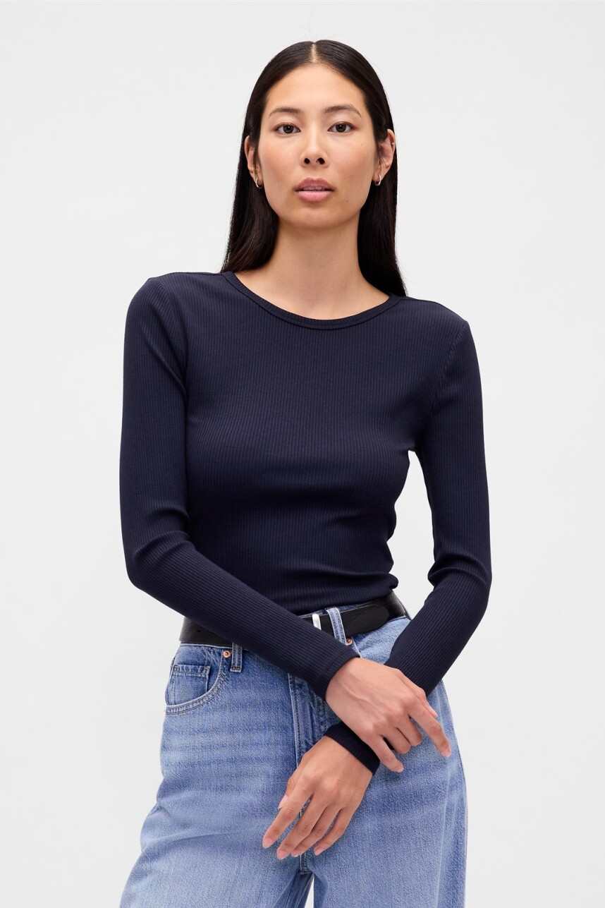 Remera Rib Manga Larga Mujer Navy Uniform
