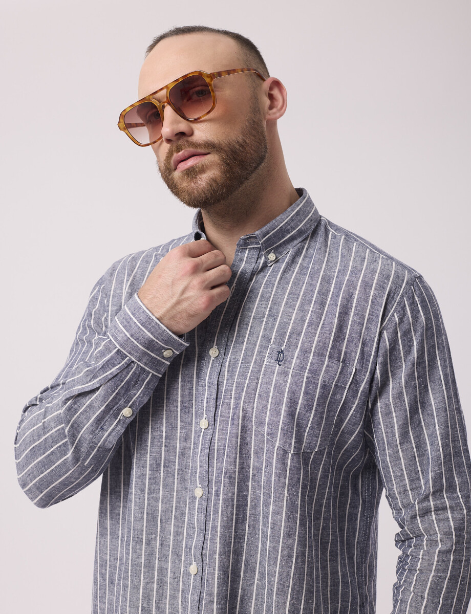 Camisa m/l rayada marino