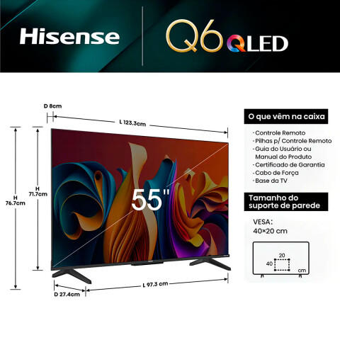 SMART TV HISENSE 55” UHD 4K QLED Google TV 55Q6NQ N/A