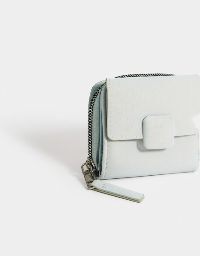 Billetera Clasico Billetera De Cuerina Con Broche - Azul Celeste