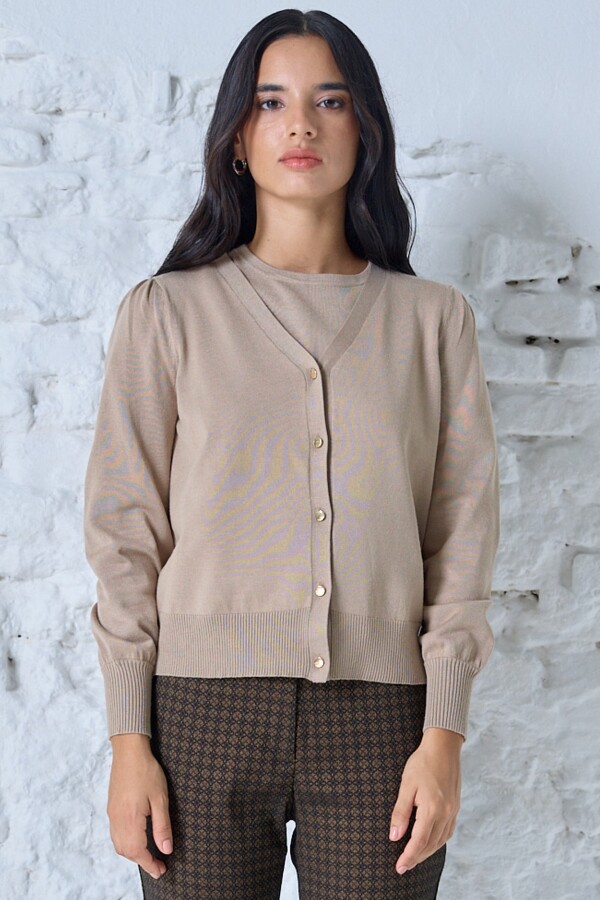 Cardigan Basico Boton Metal KHAKI