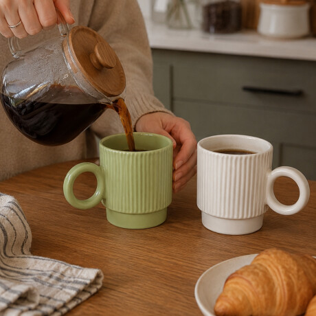 Taza de cerámica facetada con asa circular Blanco
