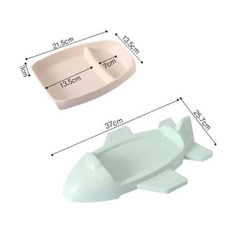 Set Comida Bebé Diseño Avión Plato c/ Divisiones en Plástico Celeste