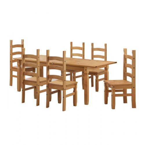Juego de comedor Extensible 6 Sillas - Madera maciza 160 a 200 cm Natural