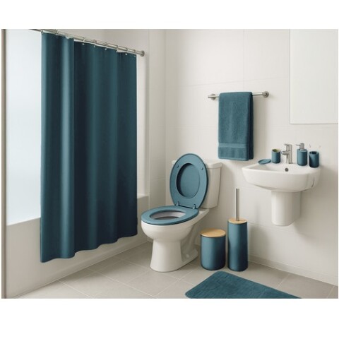 JUEGO KIT COMPLETO DE BAÑO CON CORTINA, TOALLA Y ALFOMBRA AZUL Juego Kit Completo De Baño Con Cortina, Toalla Y Alfombra Azul
