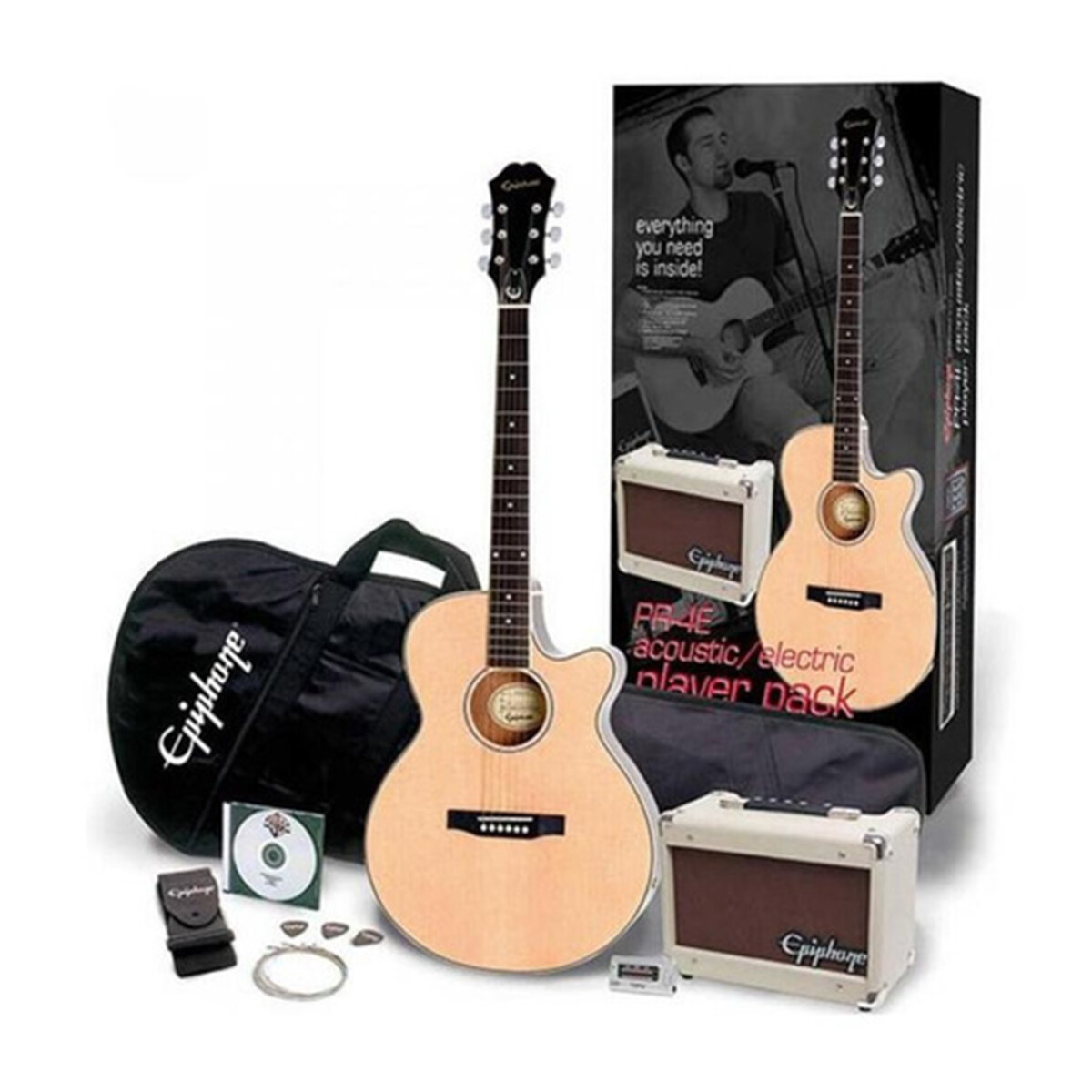 Pack Guitarra Electro Acústica Epiphone Pr4e Natural 