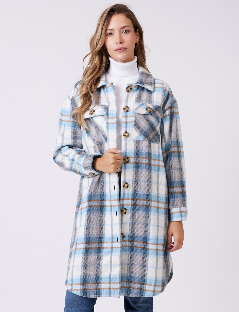 Sobrecamisa Larga Cuadros - Multi/celeste 