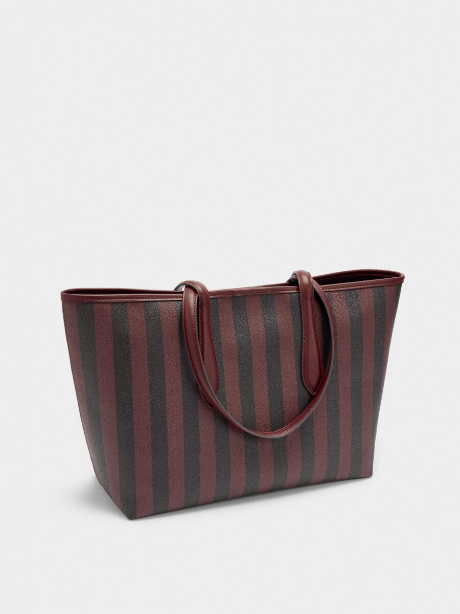 Bolso Shopper A Rayas Con Bolsa Extraíble burdeos