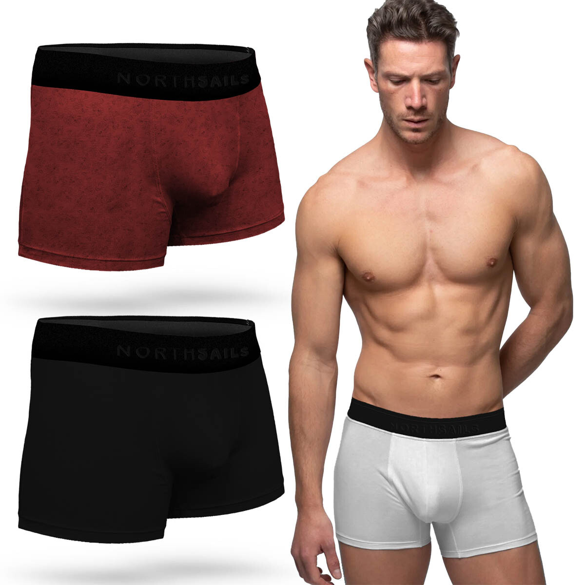 Pack X2 Boxer Calsoncillos North Sails N+ Masculinos - Negro-Rojo 