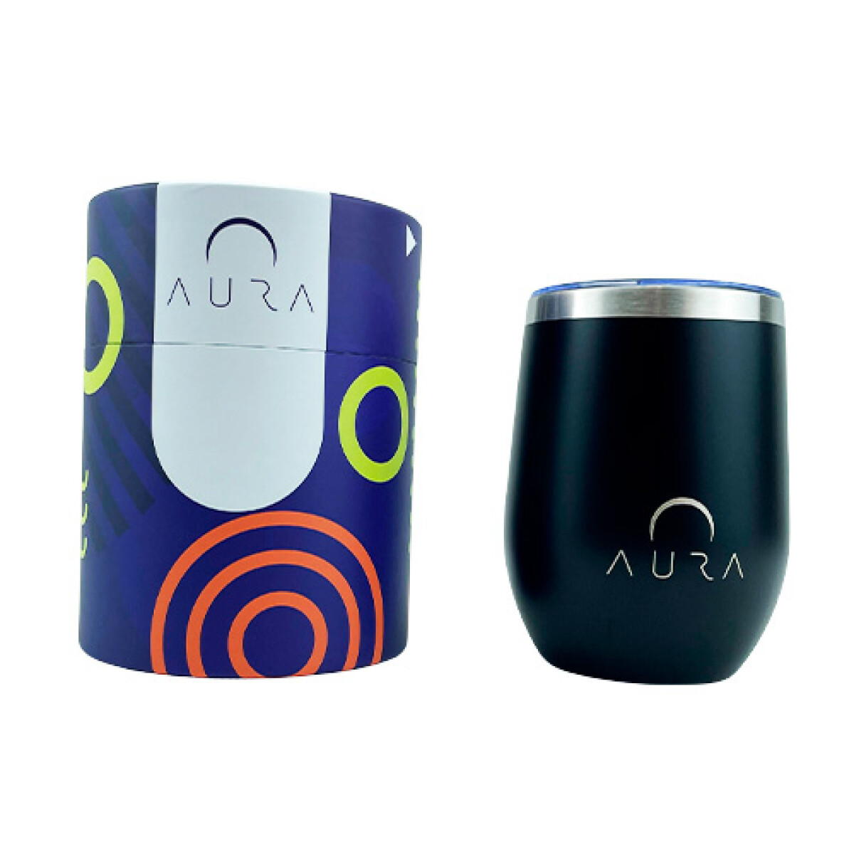 Mate Aura con Tapa 220ML Acero Inoxidable - NEGRO 