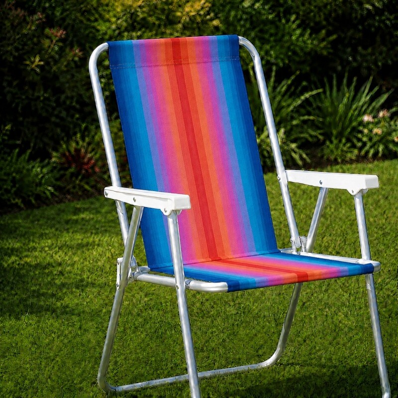 Silla Alta Aluminio Clásica A Rayas NARANJA/AZUL