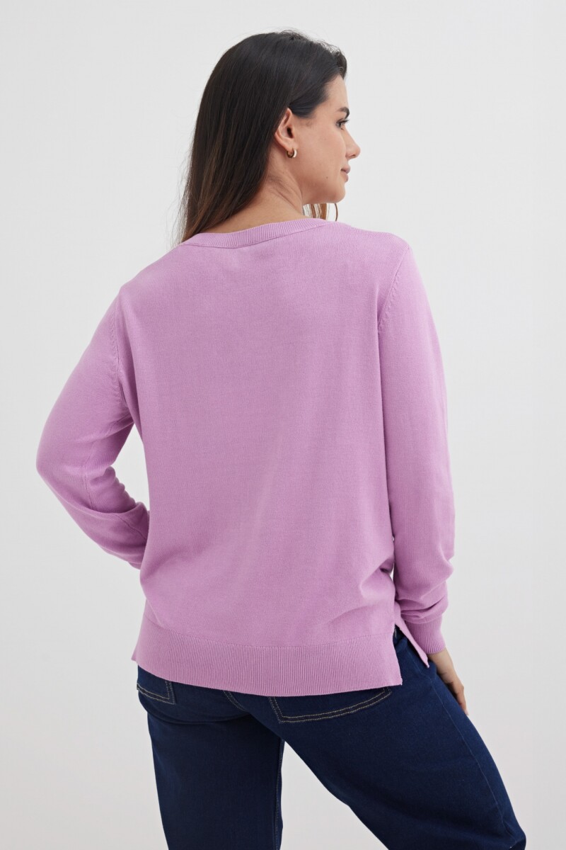 Sweater escote en V liso LILA