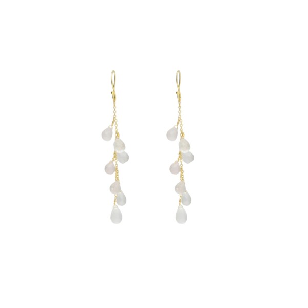 Caravanas Carolina- Plata rodinada con micra oro 18k-Piedra Cuarzo rosa-CA2014 conpiedra