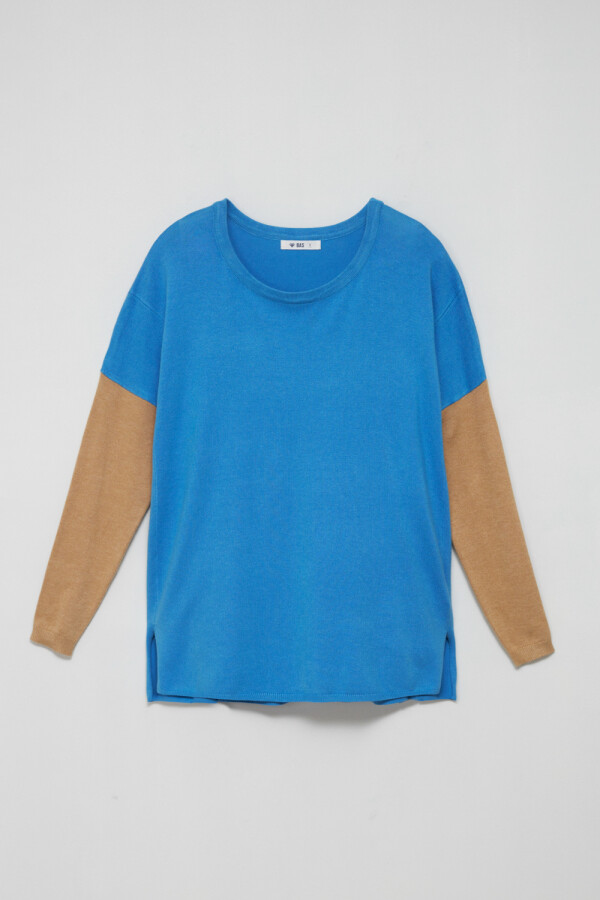 Sweater de punto combinado Turquesa