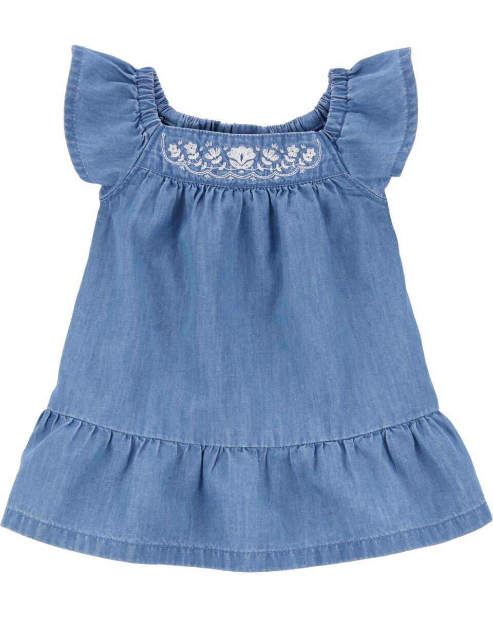 Vestido de chambray, con bordado floral. Talles 6-24M 