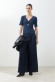 Remera lurex escote V azul marino