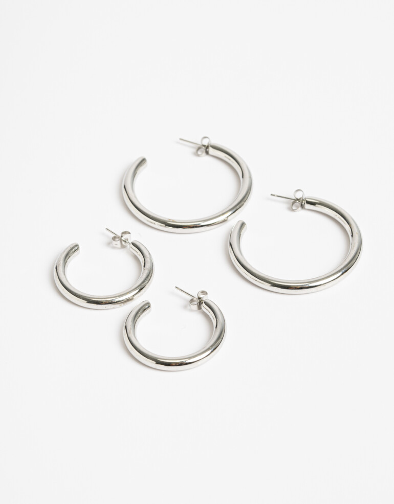 Aros Argollas Set Metal Set De Argollas De Acero - Plateado