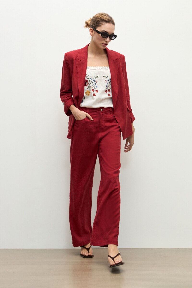 Blazer lino roll-up carmesí