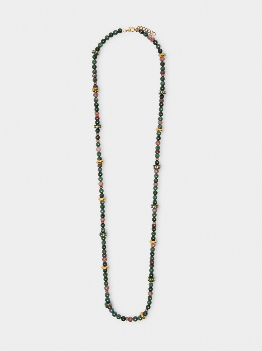 Collar Largo Con Cuentas De Piedra Y Resina - verde 
