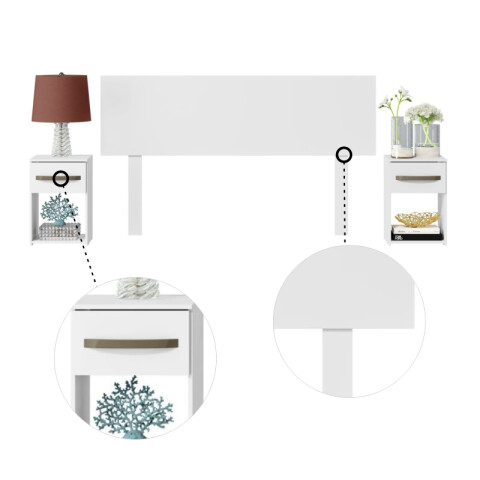 Respaldo de Sommier C/ 2 Mesas de Luz - MDP - BLANCO Respaldo de Sommier C/ 2 Mesas de Luz - MDP - BLANCO