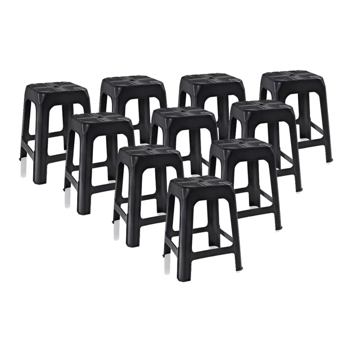 Set x10 Banqueta apilable de plástico resistente - NEGRO 