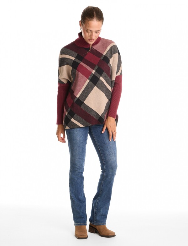Polera Poncho Oversize MULTI/BORDEAUX