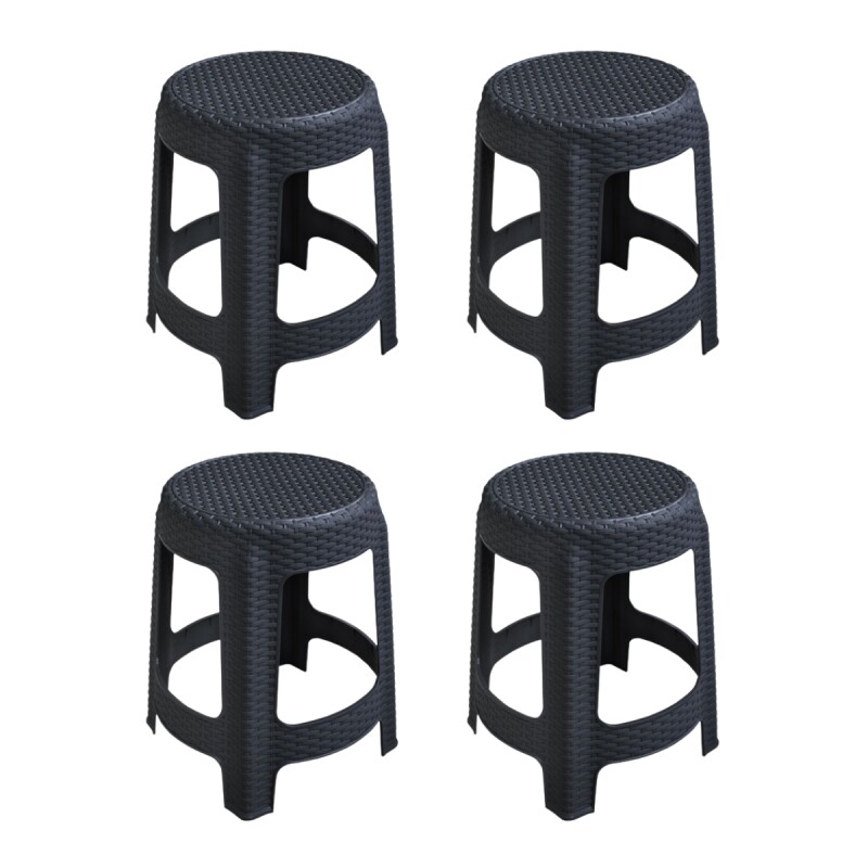 Set x4 Banqueta simil ratán NEGRO