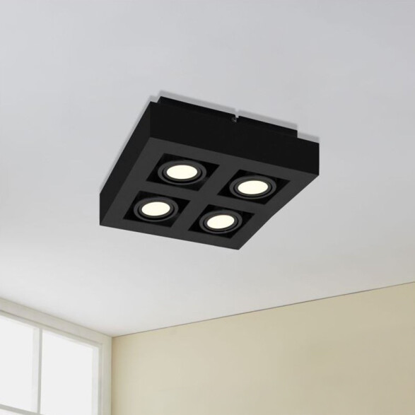 Aplique de techo cuadrado negro para 4xGU-10 EG1246