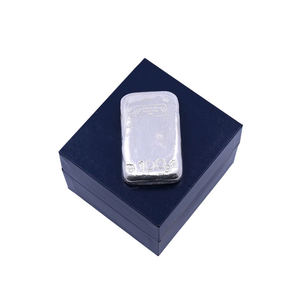 Lingote 100 gr de plata fina 999. Sellado Joyería Facello Lingote 100 gr de plata fina 999. Sellado Joyería Facello