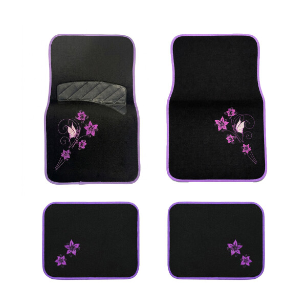 Alfombra Universal Negra De Fieltro Con Flores Violetas Alfombra Universal Negra De Fieltro Con Flores Violetas