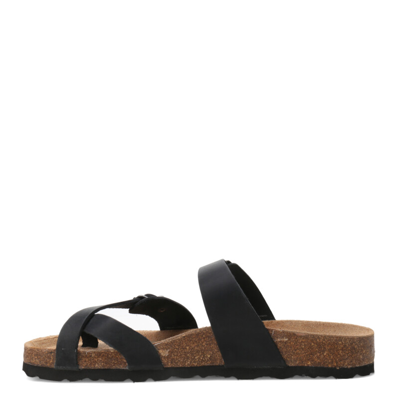 Sandalia de Mujer Freeway Casual 2 Hebillas Negro (Cuero Graso)