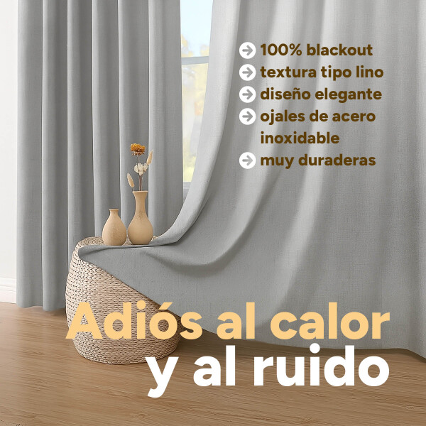 Cortina 80% Blackout 2 Paños 140x220 Textura Lino Doble Faz Variante Color Gris Claro