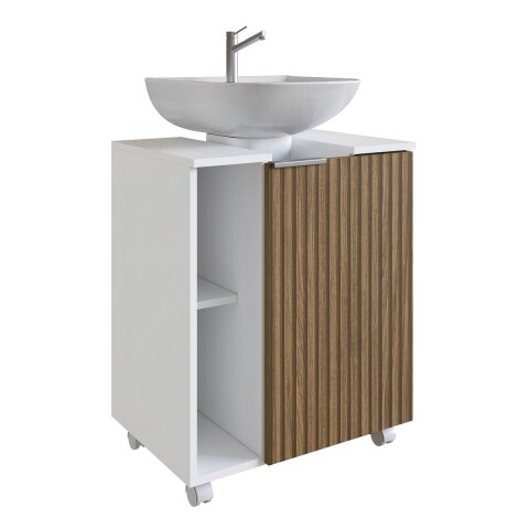 Mueble Para Baño Con 1 Puerta Y 6 Estantes Organizadores Blanco/nogal Mueble Para Baño Con 1 Puerta Y 6 Estantes Organizadores Blanco/nogal