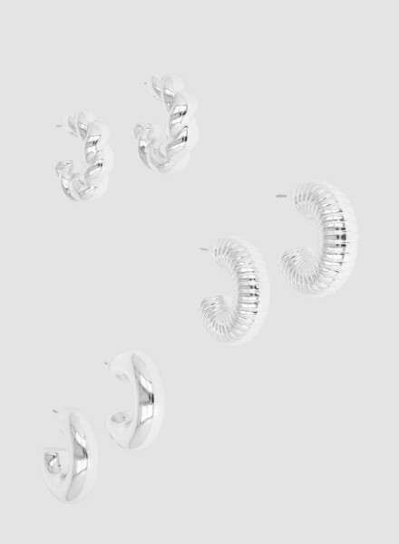 Set de aros con textura silver Plata