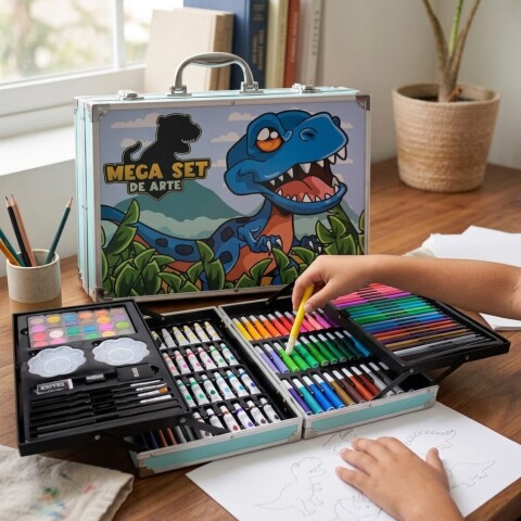 Set de Arte Infantil en Valija 145 Piezas Variante Diseño Dinosaurio