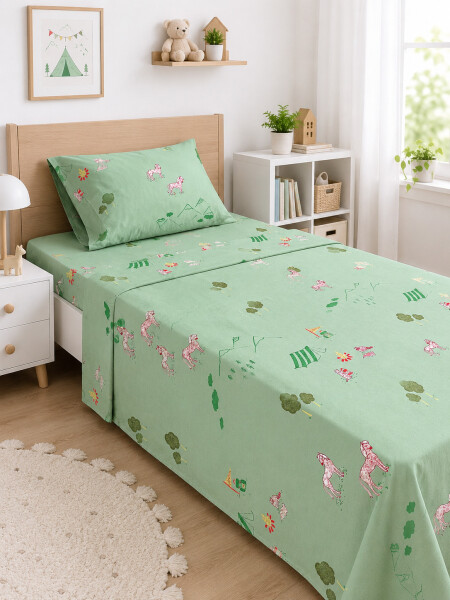 JUEGO SABANAS ESTAMPADA 1 PLAZA VERDE